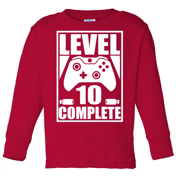 Level 10 Complete Video Gamer 10th Birthday Toddler Long Sleeve Shirt