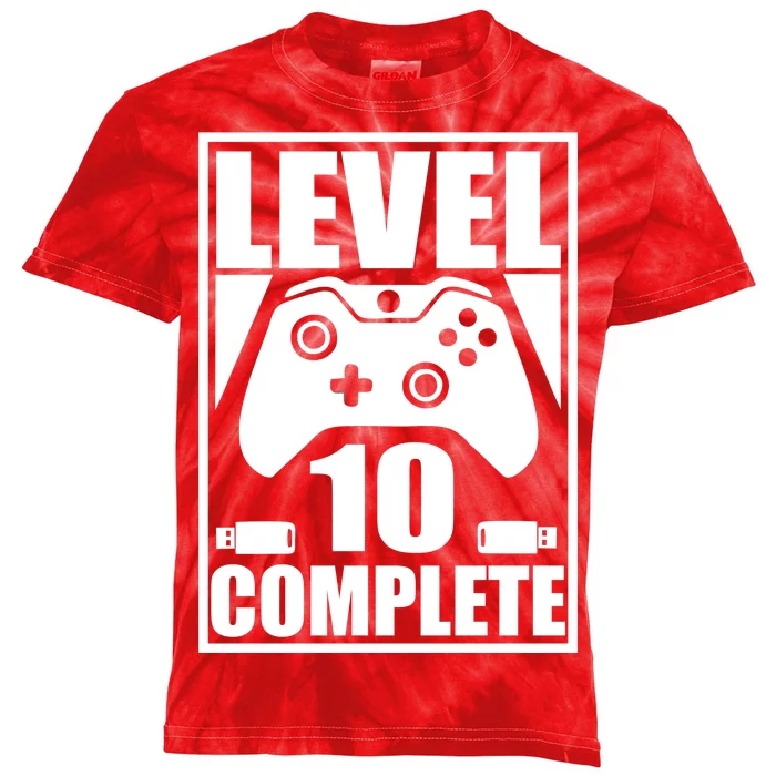 Level 10 Complete Video Gamer 10th Birthday Kids Tie-Dye T-Shirt