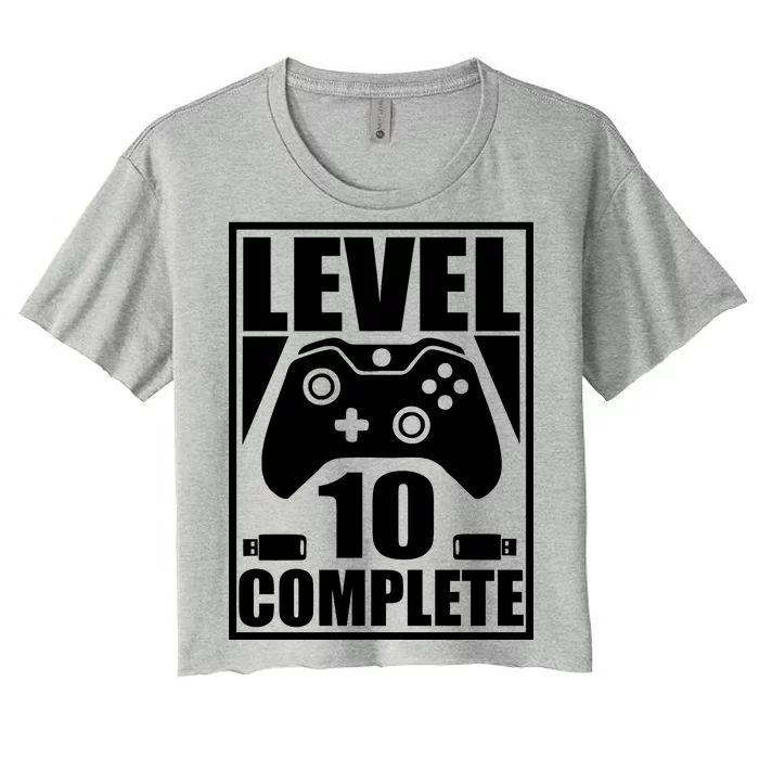 Level 10 Complete Video Gamer 10th Birthday Women's Crop Top Tee