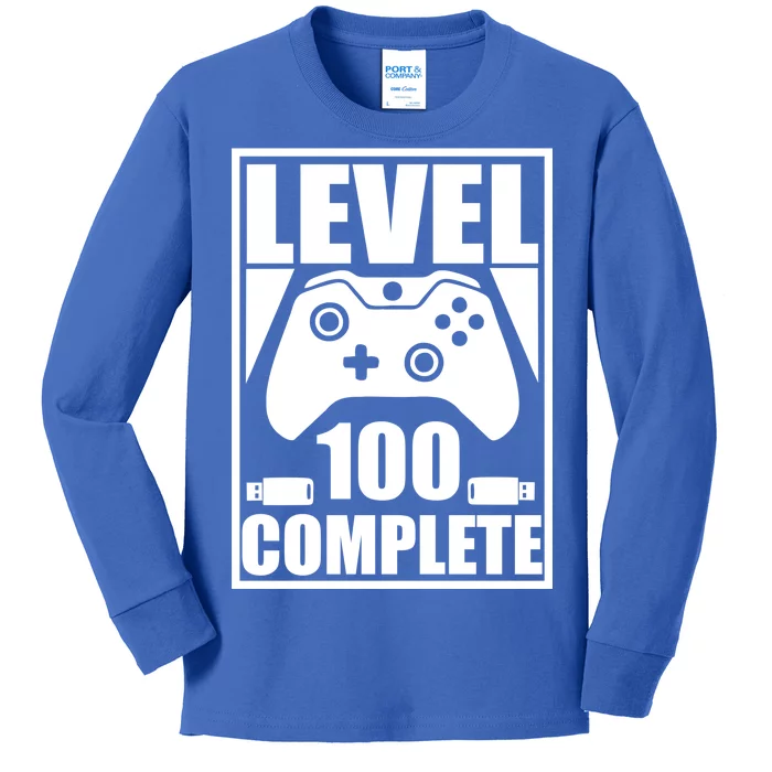 Level 100 Complete Video Gamer 100th Birthday Kids Long Sleeve Shirt