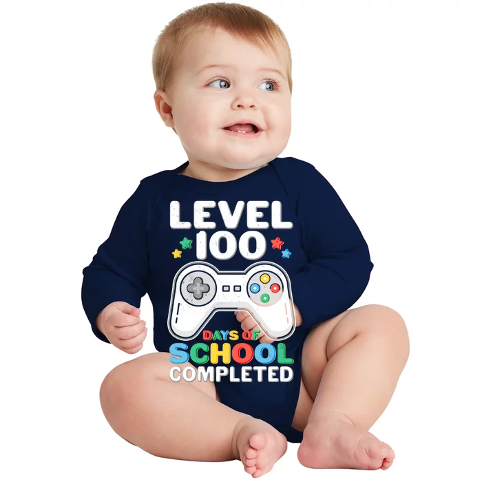 Level 100 Days Of School Completed Gamer Baby Long Sleeve Bodysuit