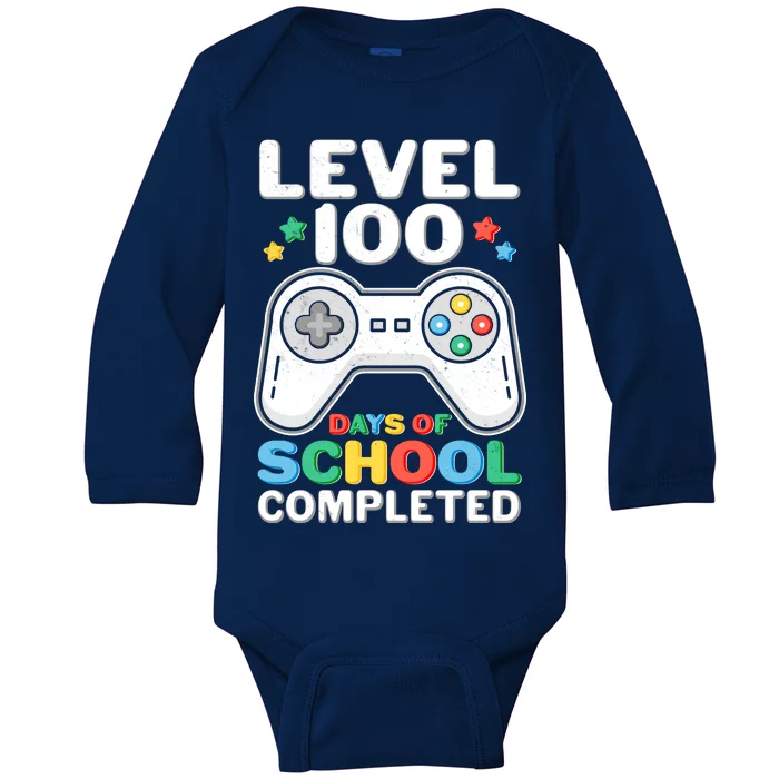 Level 100 Days Of School Completed Gamer Baby Long Sleeve Bodysuit