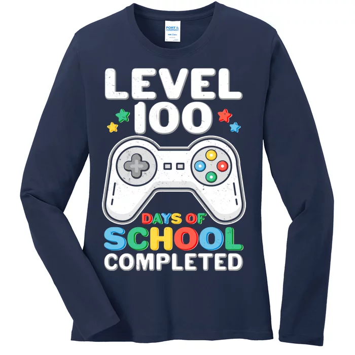 Level 100 Days Of School Completed Gamer Ladies Long Sleeve Shirt