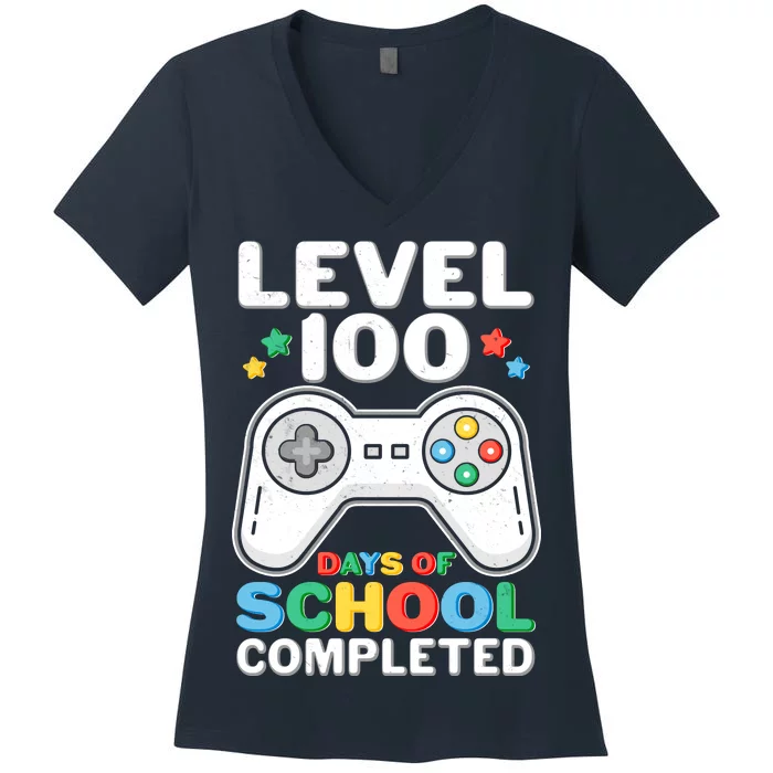 Level 100 Days Of School Completed Gamer Women's V-Neck T-Shirt