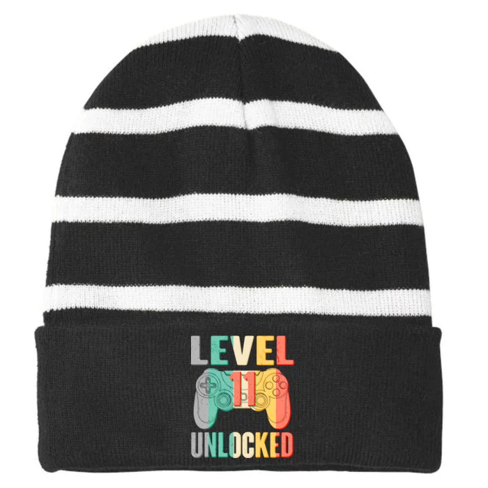 Level 11 Unlocked 11th Birthday Striped Beanie with Solid Band