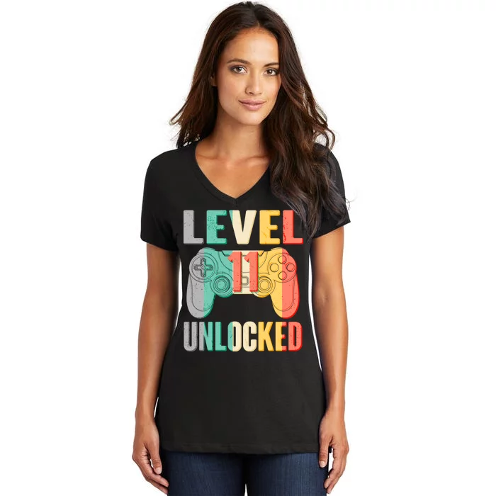 Level 11 Unlocked 11th Birthday Women's V-Neck T-Shirt