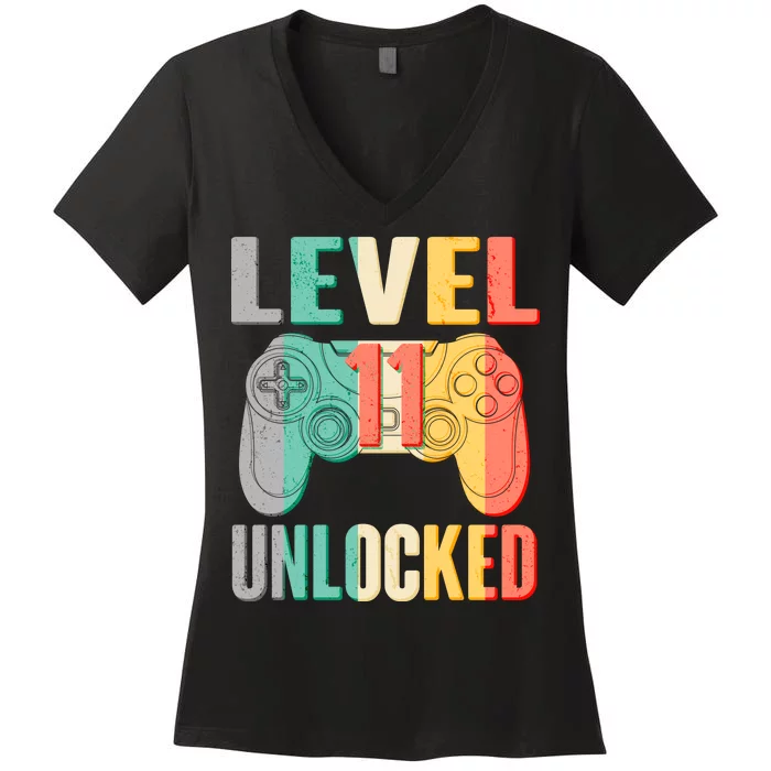 Level 11 Unlocked 11th Birthday Women's V-Neck T-Shirt