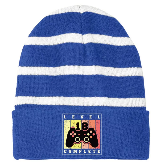 Level 18 Complete Gaming 18th Birthday Striped Beanie with Solid Band