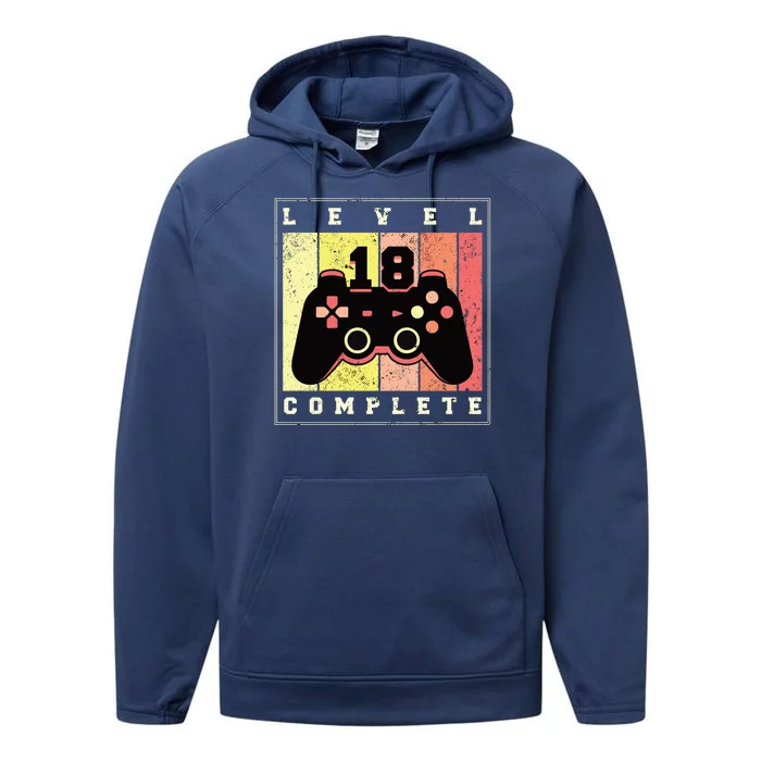 Level 18 Complete Gaming 18th Birthday Performance Fleece Hoodie