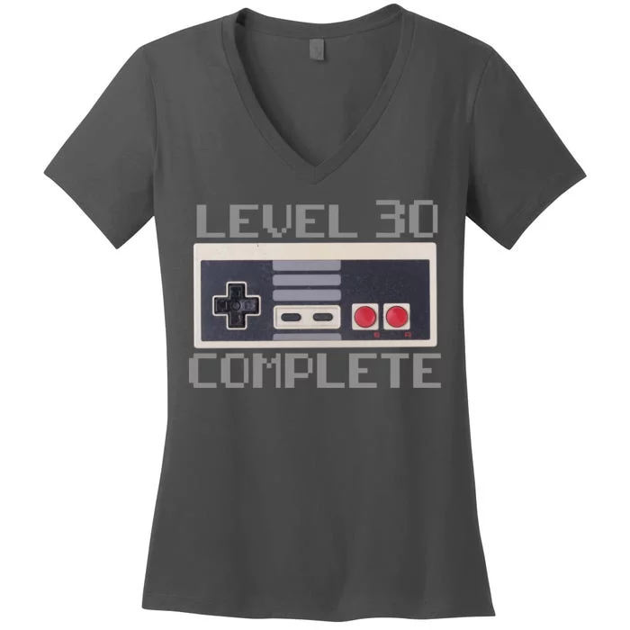 Level 30 Complete Retro Gamer 30th Birthday Women's V-Neck T-Shirt