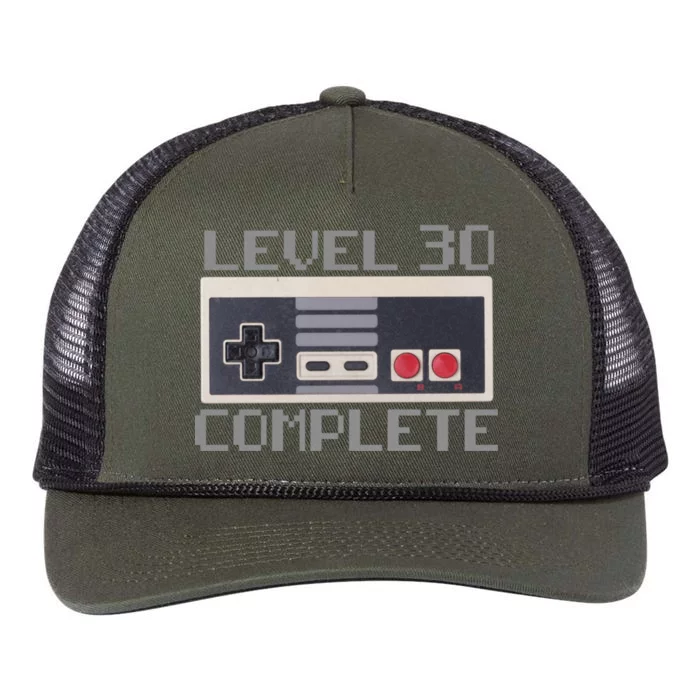 Level 30 Complete Retro Gamer 30th Birthday Retro Rope Trucker Hat Cap