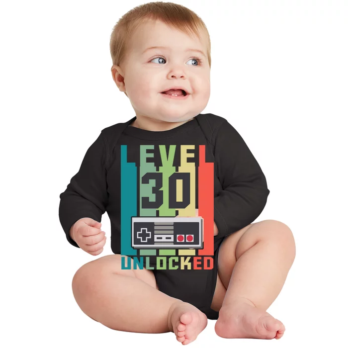 Level 30 Unlocked Funny Retro Gamer Birthday Baby Long Sleeve Bodysuit