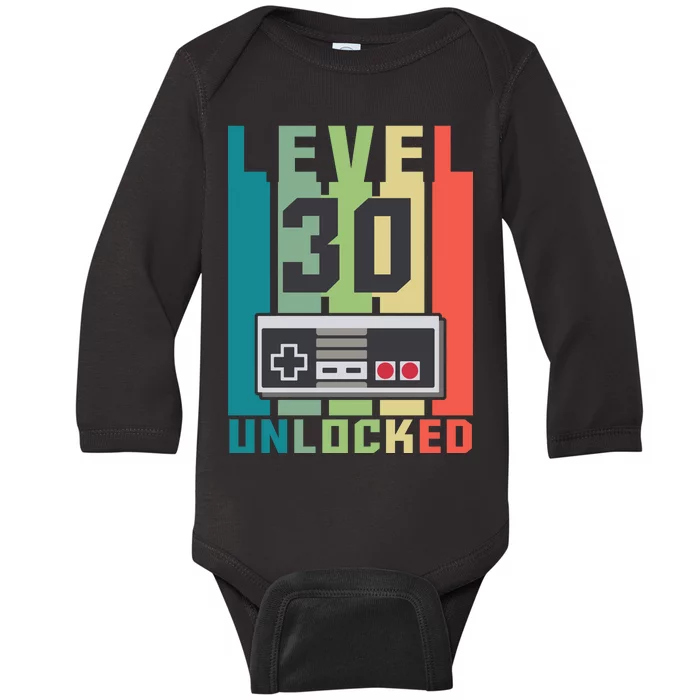 Level 30 Unlocked Funny Retro Gamer Birthday Baby Long Sleeve Bodysuit