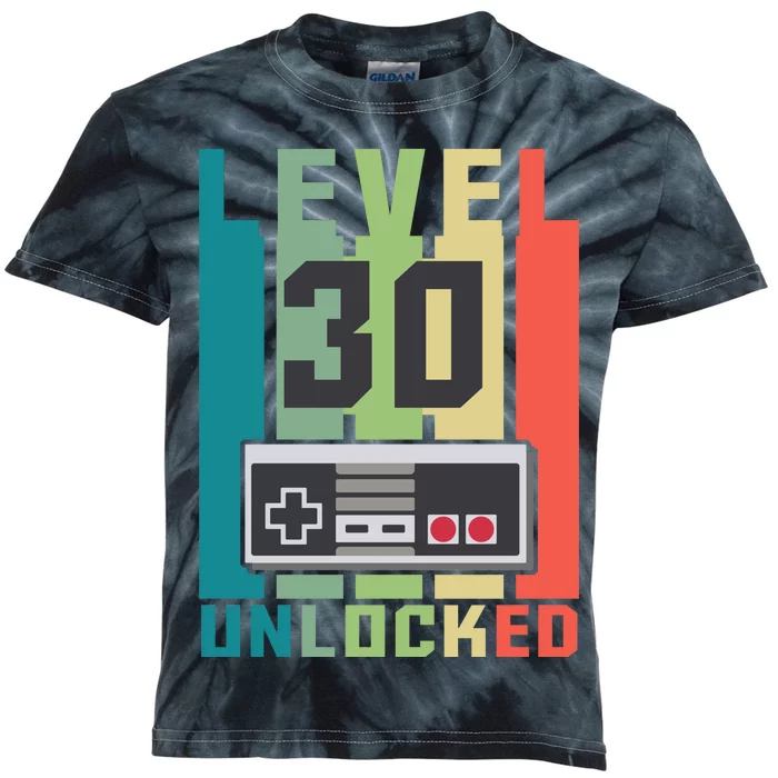 Level 30 Unlocked Funny Retro Gamer Birthday Kids Tie-Dye T-Shirt