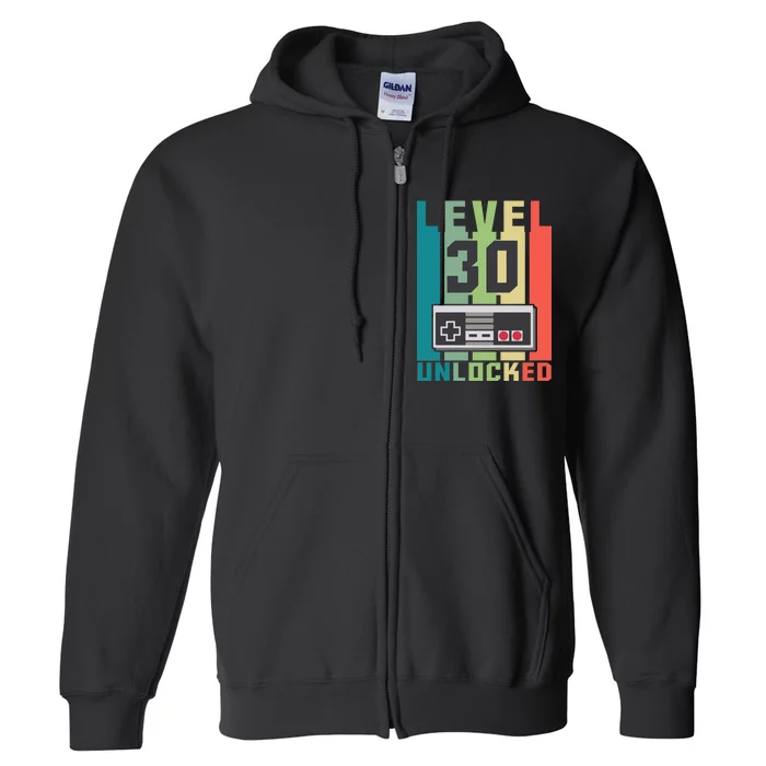 Level 30 Unlocked Funny Retro Gamer Birthday Full Zip Hoodie