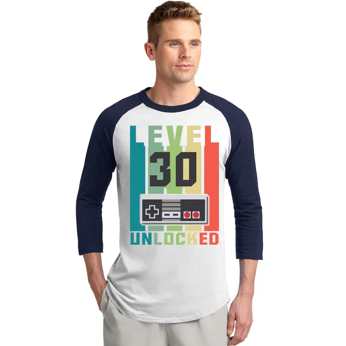 Level 30 Unlocked Funny Retro Gamer Birthday Baseball Sleeve Shirt