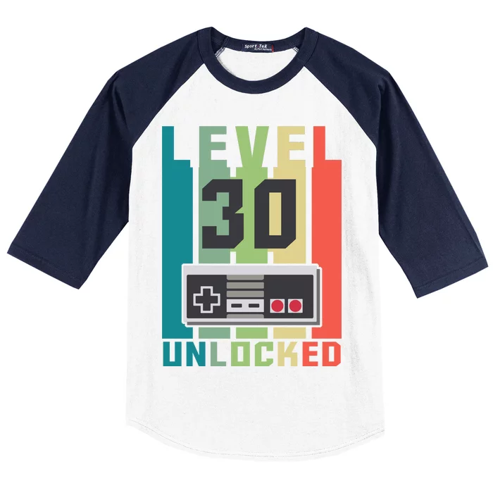 Level 30 Unlocked Funny Retro Gamer Birthday Baseball Sleeve Shirt