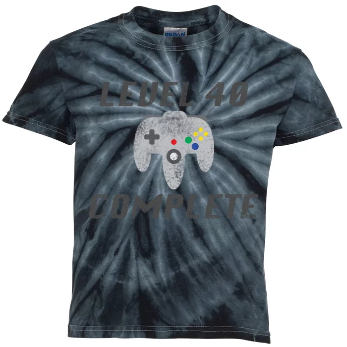 Level 40 Complete 40th Birthday Kids Tie-Dye T-Shirt