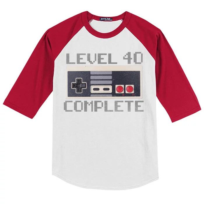 Level 40 Complete Retro Gamer 40th Birthday Kids Colorblock Raglan Jersey