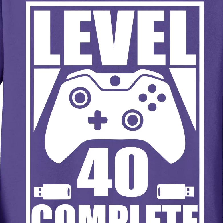 Level 40 Complete Video Gamer 40th Birthday Kids Long Sleeve Shirt