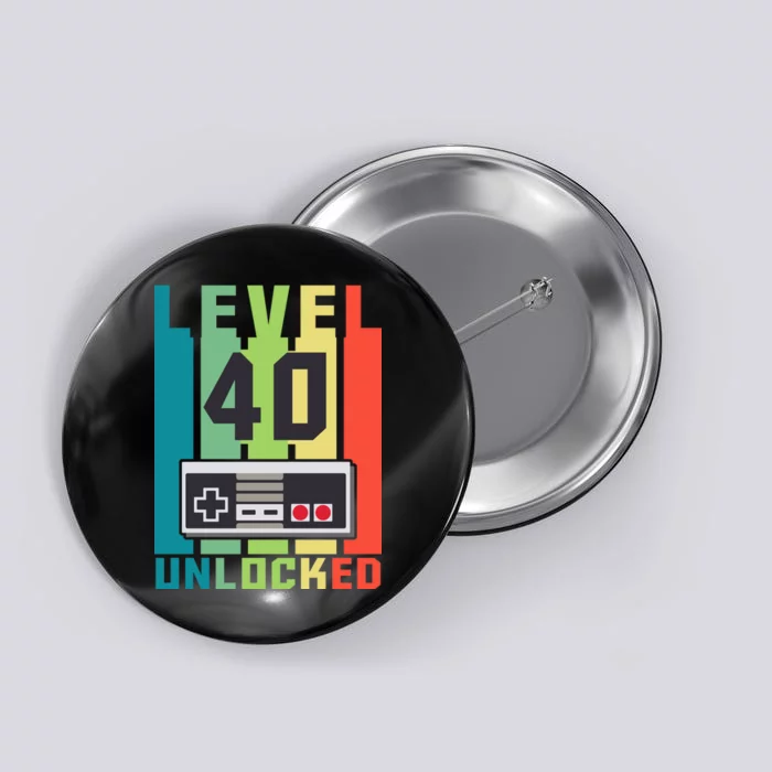 Level 40 Unlocked Funny Retro Gamer Birthday Button