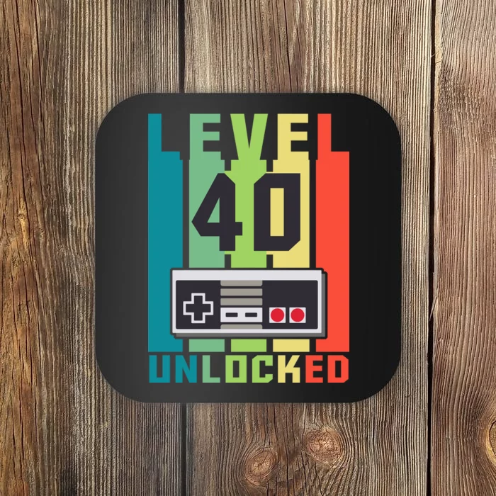 Level 40 Unlocked Funny Retro Gamer Birthday Coaster