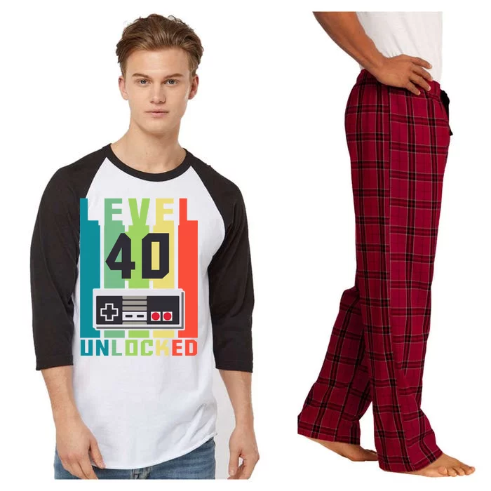 Level 40 Unlocked Funny Retro Gamer Birthday Raglan Sleeve Pajama Set