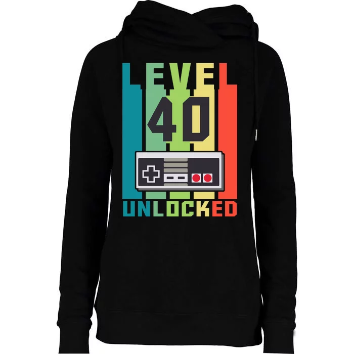 Level 40 Unlocked Funny Retro Gamer Birthday Womens Funnel Neck Pullover Hood