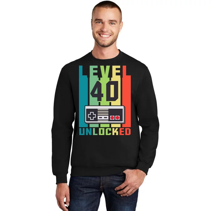 Level 40 Unlocked Funny Retro Gamer Birthday Tall Sweatshirt