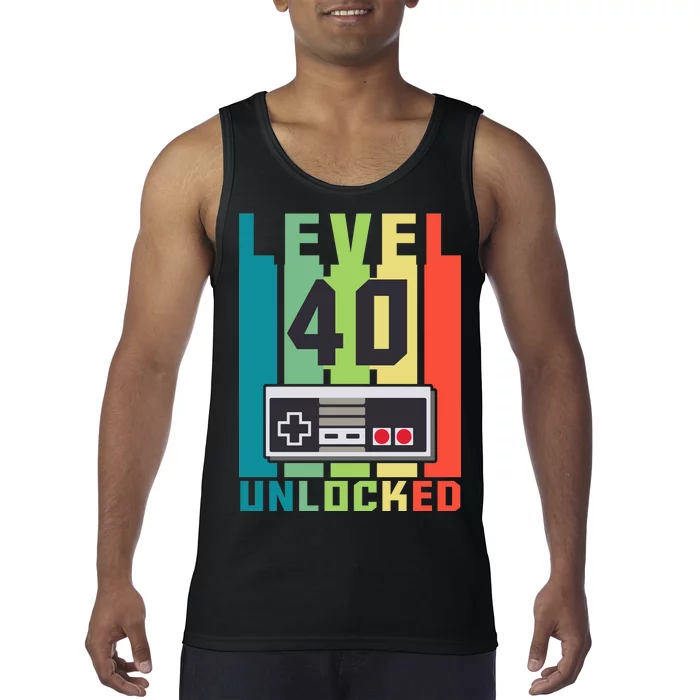 Level 40 Unlocked Funny Retro Gamer Birthday Tank Top