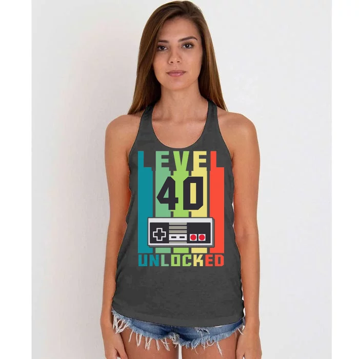 Level 40 Unlocked Funny Retro Gamer Birthday Women's Knotted Racerback Tank