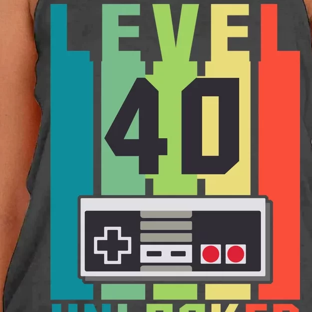 Level 40 Unlocked Funny Retro Gamer Birthday Women's Knotted Racerback Tank