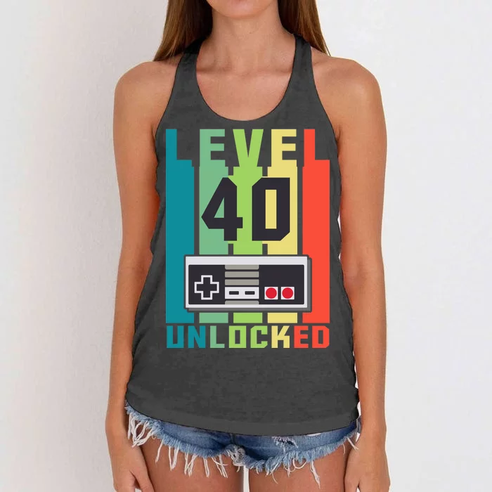 Level 40 Unlocked Funny Retro Gamer Birthday Women's Knotted Racerback Tank