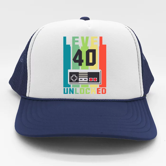 Level 40 Unlocked Funny Retro Gamer Birthday Trucker Hat