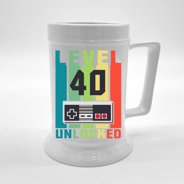 Level 40 Unlocked Funny Retro Gamer Birthday Front & Back Beer Stein