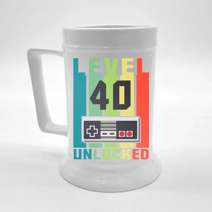 Level 40 Unlocked Funny Retro Gamer Birthday Front & Back Beer Stein