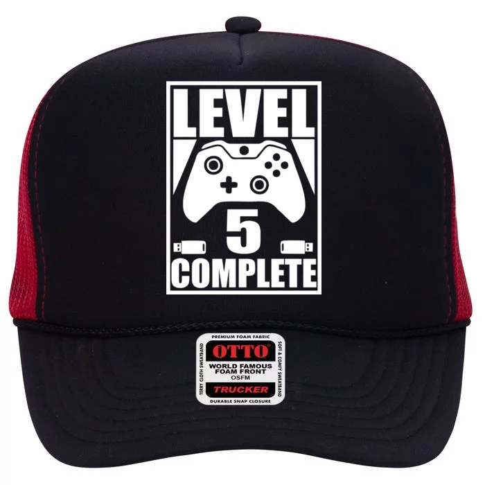 Level 5 Complete Video Gamer 5th Birthday High Crown Mesh Trucker Hat