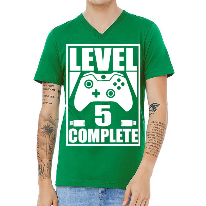 Level 5 Complete Video Gamer 5th Birthday V-Neck T-Shirt