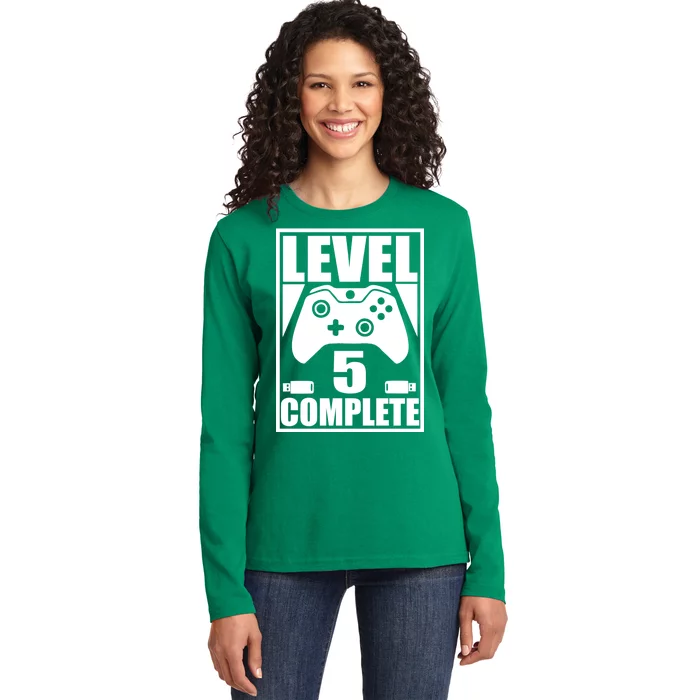 Level 5 Complete Video Gamer 5th Birthday Ladies Long Sleeve Shirt