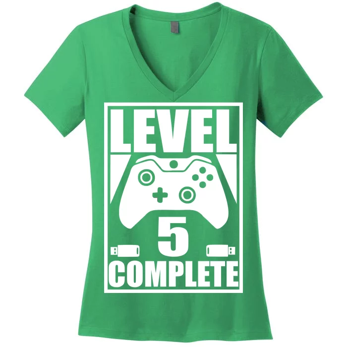 Level 5 Complete Video Gamer 5th Birthday Women's V-Neck T-Shirt