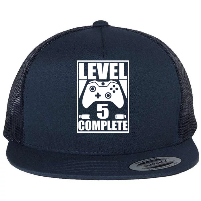 Level 5 Complete Video Gamer 5th Birthday Flat Bill Trucker Hat