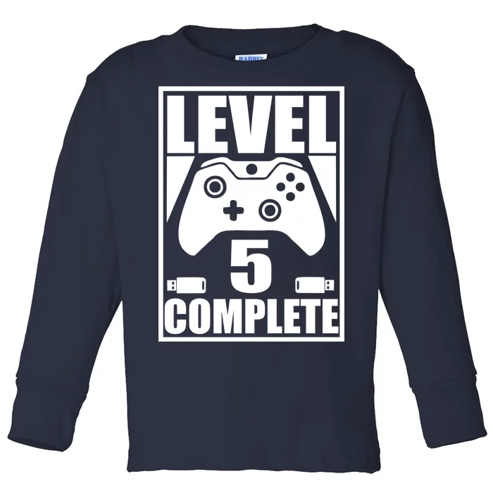 Level 5 Complete Video Gamer 5th Birthday Toddler Long Sleeve Shirt