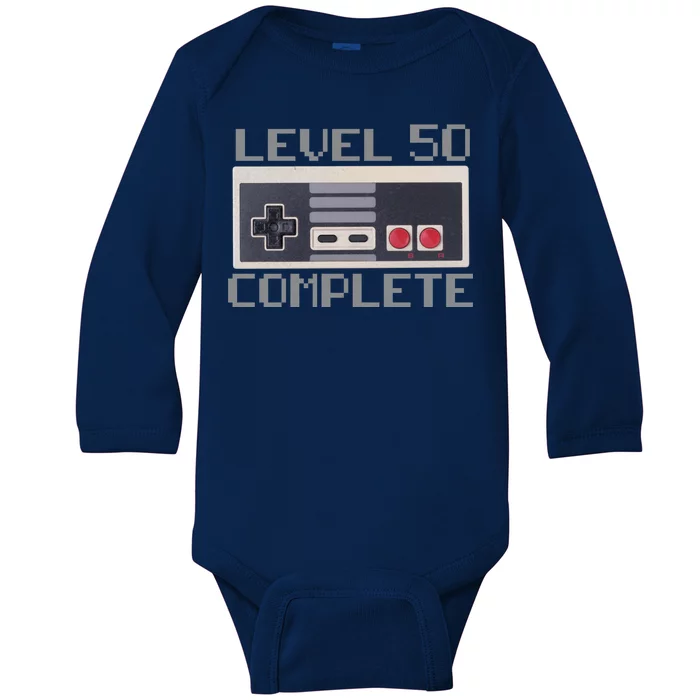 Level 50 Complete Retro Gamer 50th Birthday Baby Long Sleeve Bodysuit