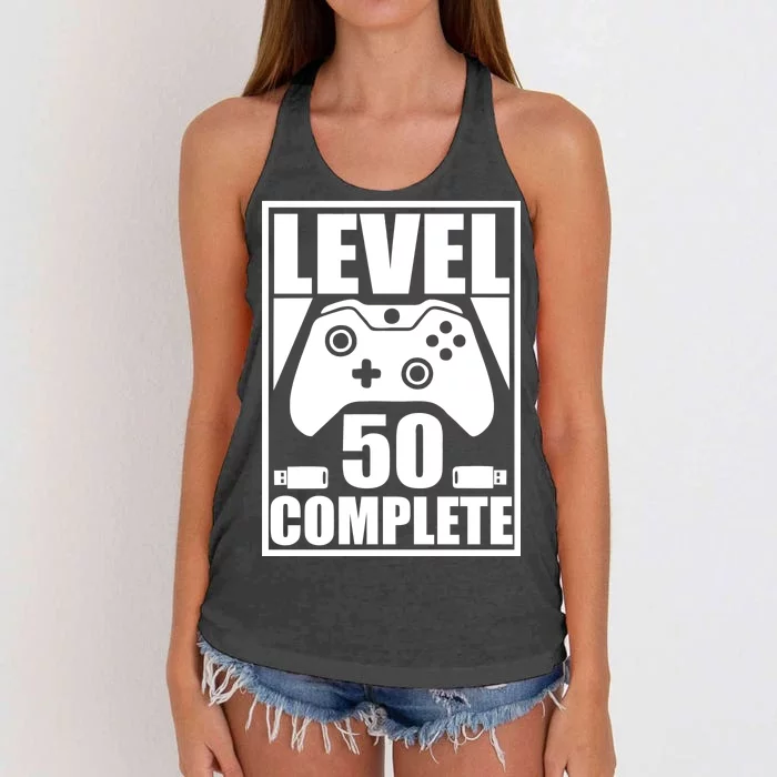 Level 50 Complete Video Gamer 50th Birthday Women's Knotted Racerback Tank