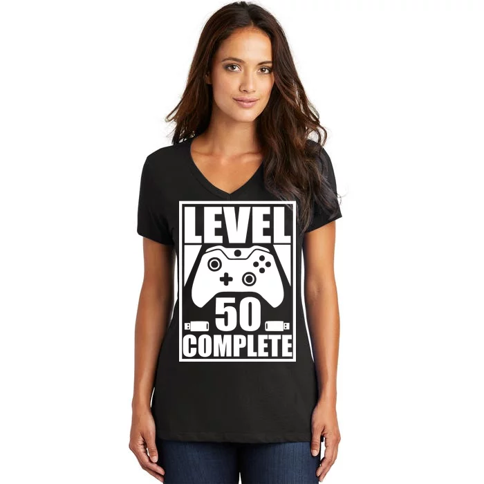 Level 50 Complete Video Gamer 50th Birthday Women's V-Neck T-Shirt