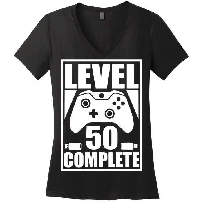 Level 50 Complete Video Gamer 50th Birthday Women's V-Neck T-Shirt