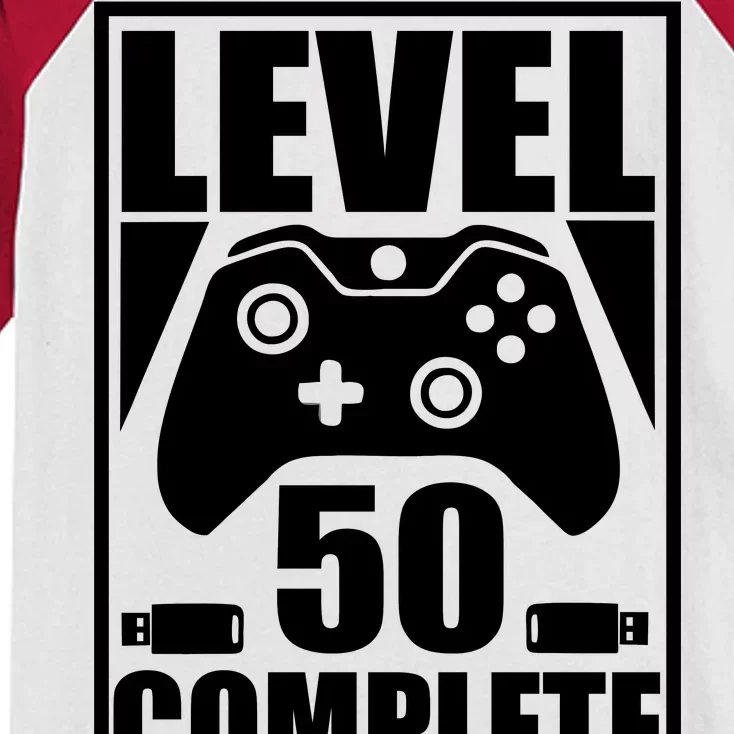 Level 50 Complete Video Gamer 50th Birthday Kids Colorblock Raglan Jersey