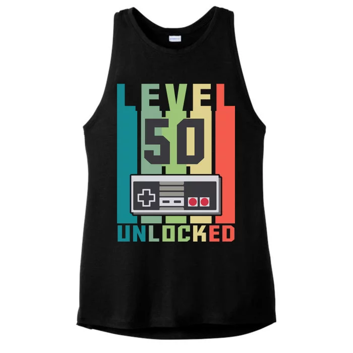 Level 50 Unlocked Funny Retro Gamer Birthday Ladies Tri-Blend Wicking Tank