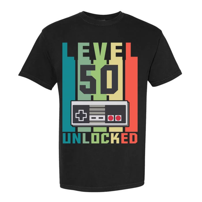 Level 50 Unlocked Funny Retro Gamer Birthday Garment-Dyed Heavyweight T-Shirt