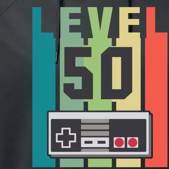 Level 50 Unlocked Funny Retro Gamer Birthday Performance Fleece Hoodie